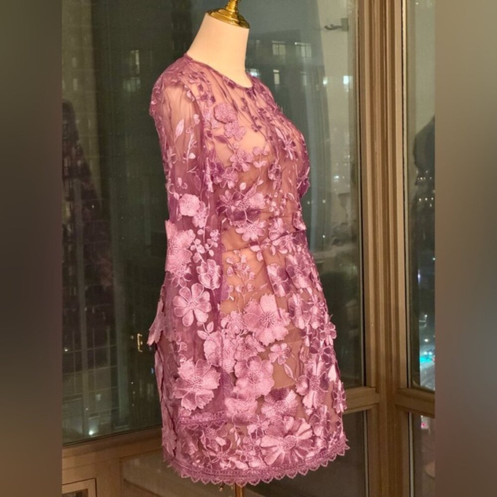 🆕 BRONX & BANCO 🧿 NWOT Bouquet Maraya Long Sleeve Mini Dress, Lilac Sz M US 6 - Picture 7 of 16
